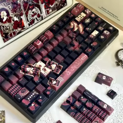 Teclas de teclado Cherry Pbt con un tema de Alice perdida oscura con retroiluminación impresa lateralmente 130 teclas
