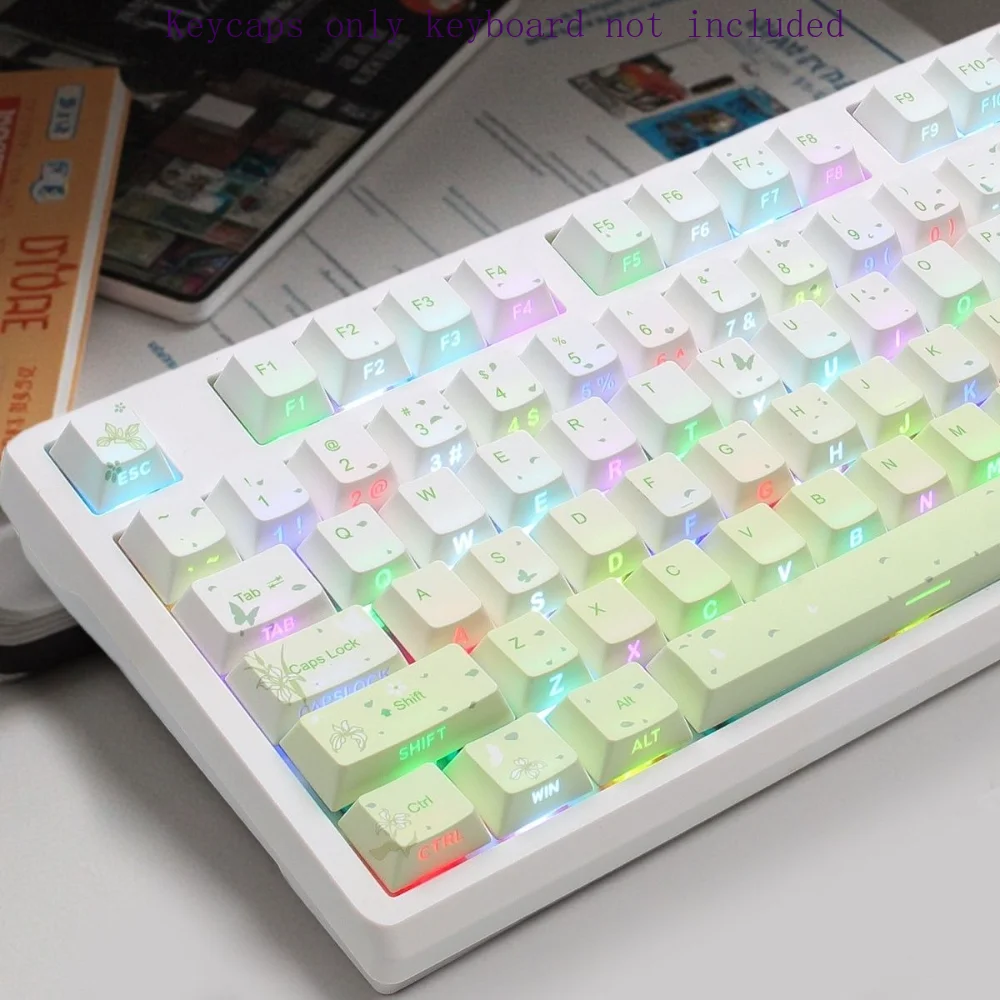 Tapa de teclado translúcida con grabado lateral, perfil de cereza, PBT, 130 teclas, flor rosa, Compatible con teclado mecánico MX - imagen 3