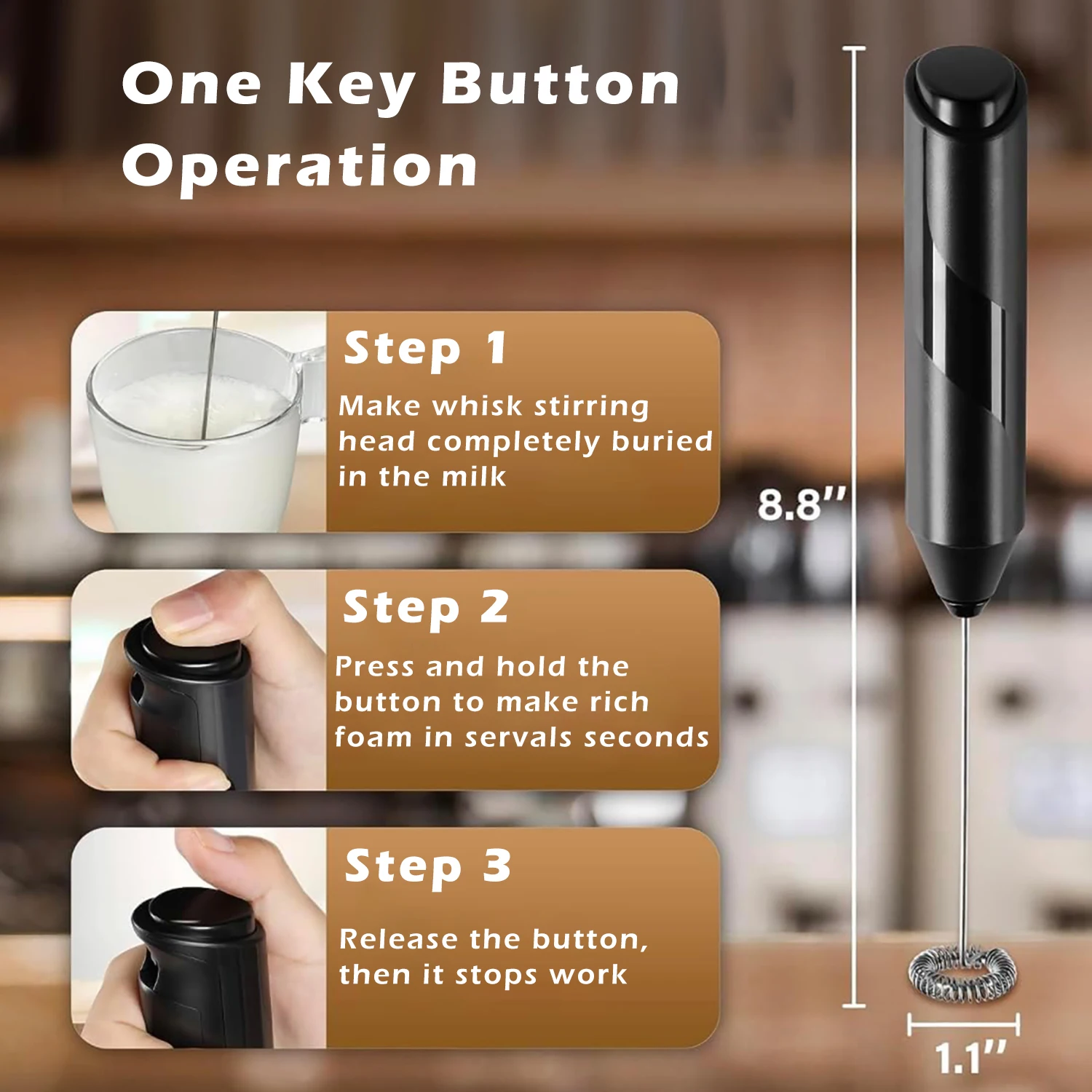 Espumador de leche eléctrico, batidor de café, Mini vaporizador con mango, agitador, máquina de capuchino, herramientas de cocina, mezcla de batidos de huevo - imagen 3