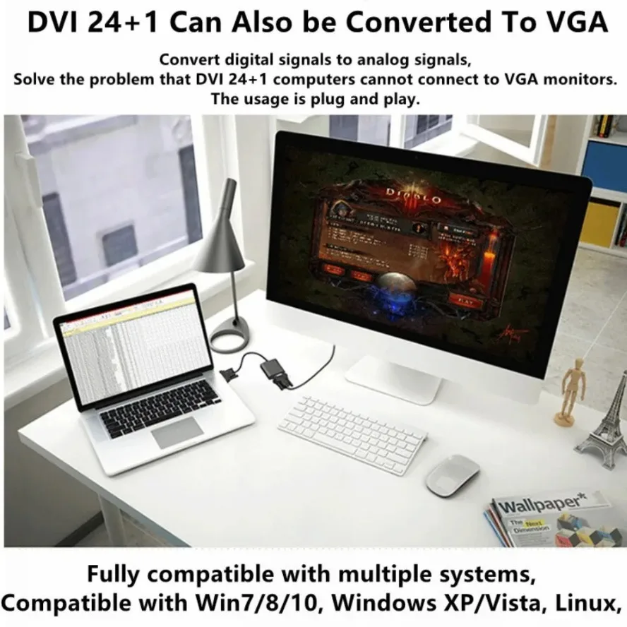Adaptador Full HD 1080P DVI-D DVI a VGA, convertidor de Cable de vídeo DVI 24 + 1 Cable convertidor de 25 pines a VGA de 15 pines para Monitor de ordenador de PC - imagen 5
