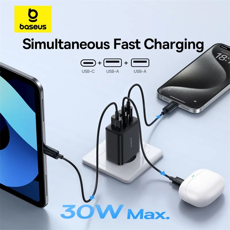 Cargador Baseus 30W USB-C PD 3.0 – Carga Rápida iPhone/Android - imagen 2