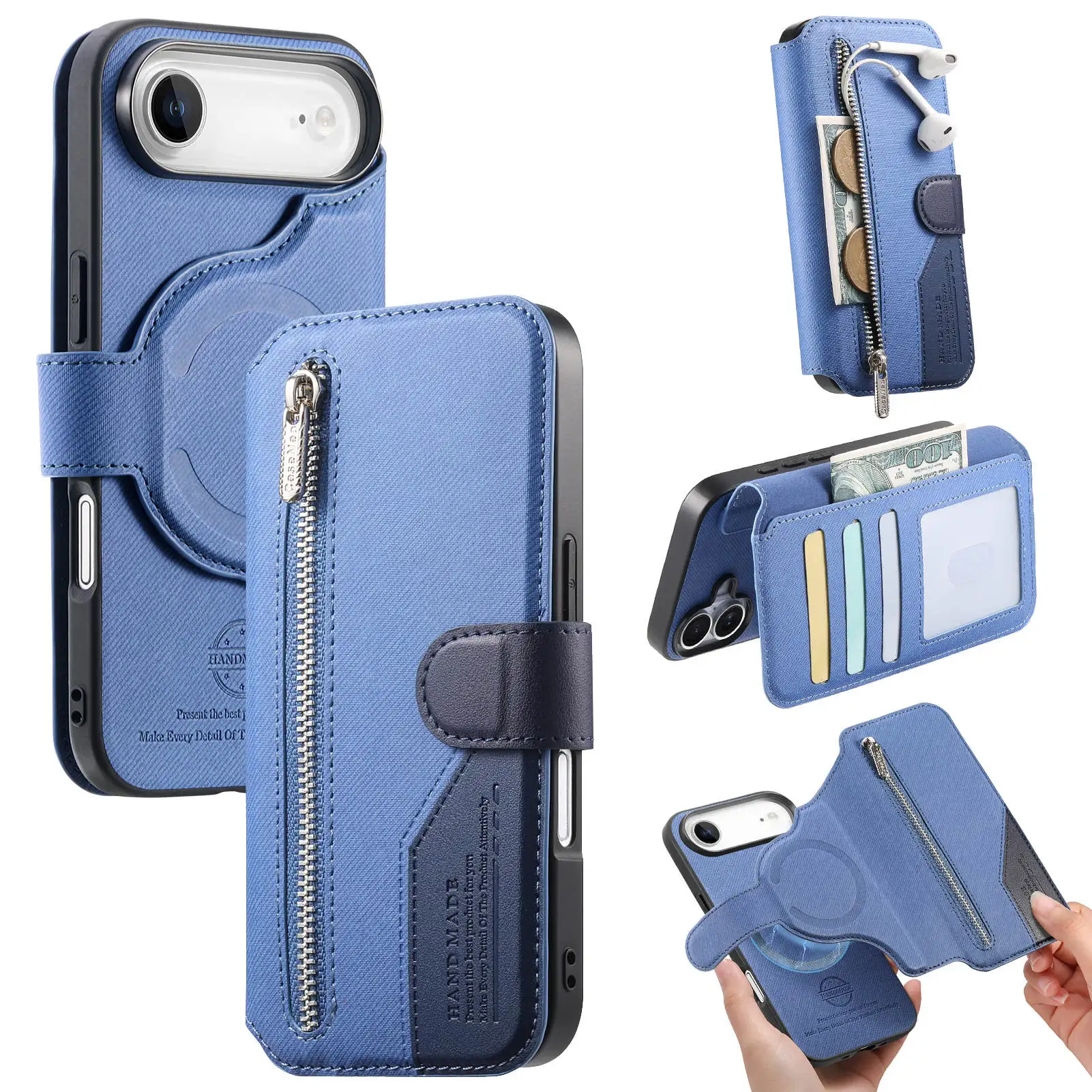 Funda de cuero tipo billetera Solt con tarjetas con cremallera 2 en 1 para iPhone 17 Pro Max 16 Plus 15 14 13 12 11, funda con soporte de bolsillo con tapa