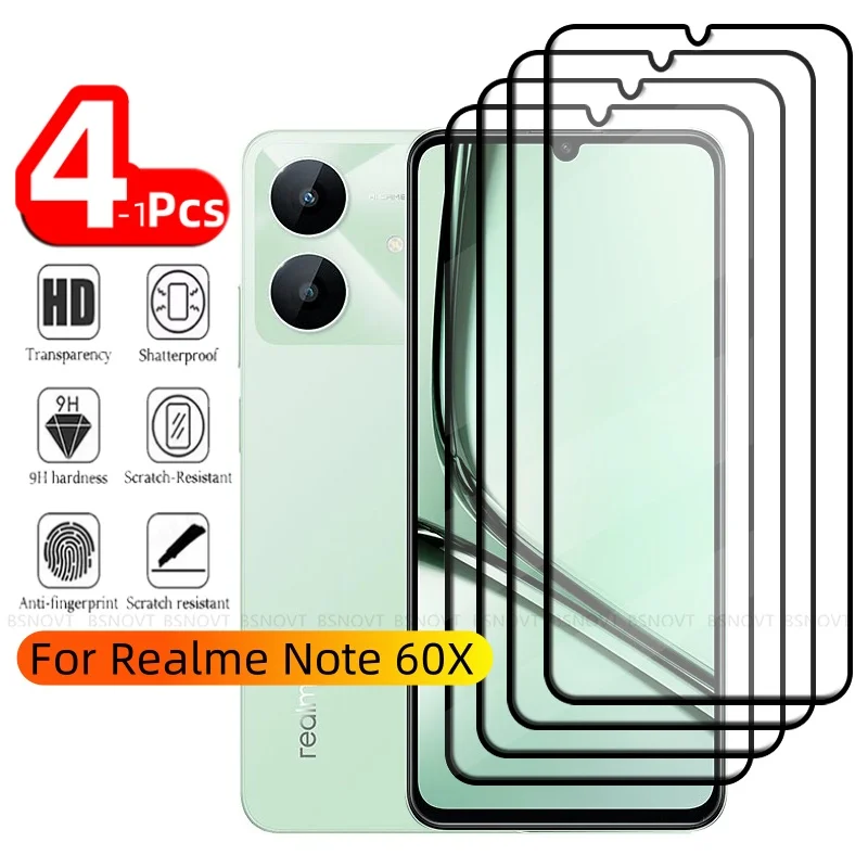 1/2/3/4 Uds para Realme Note 60X vidrio Realme Note 60X Protector de vidrio templado cubierta completa pegamento Protector de pantalla Realme Note 60X
