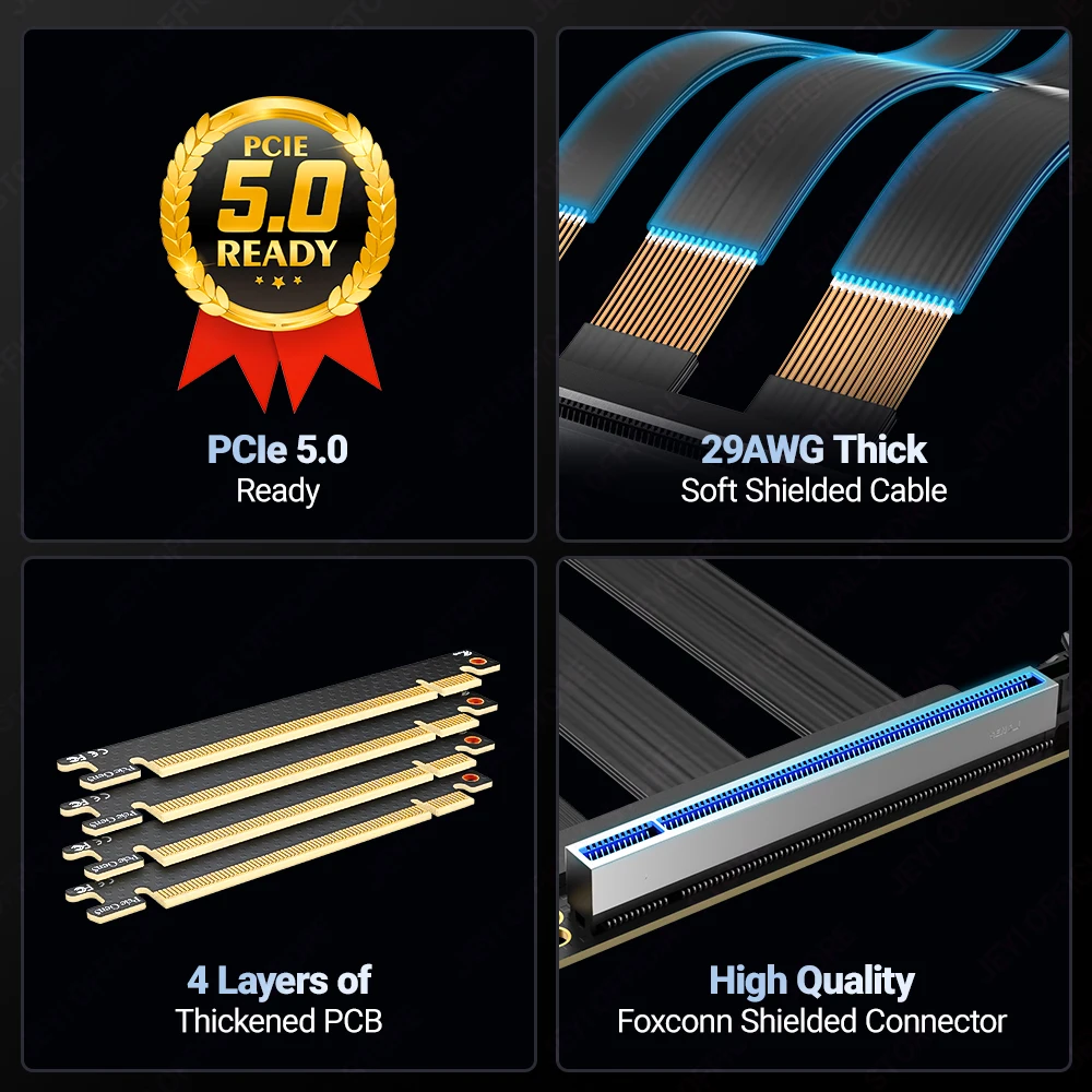 JEYI PCIe 5.0 Cable elevador, cable de extensión de tarjeta gráfica de 64 GB/s compatible con RTX5090, RTX4090, RX8900, RX7900, WRX80/WRX90E - imagen 4