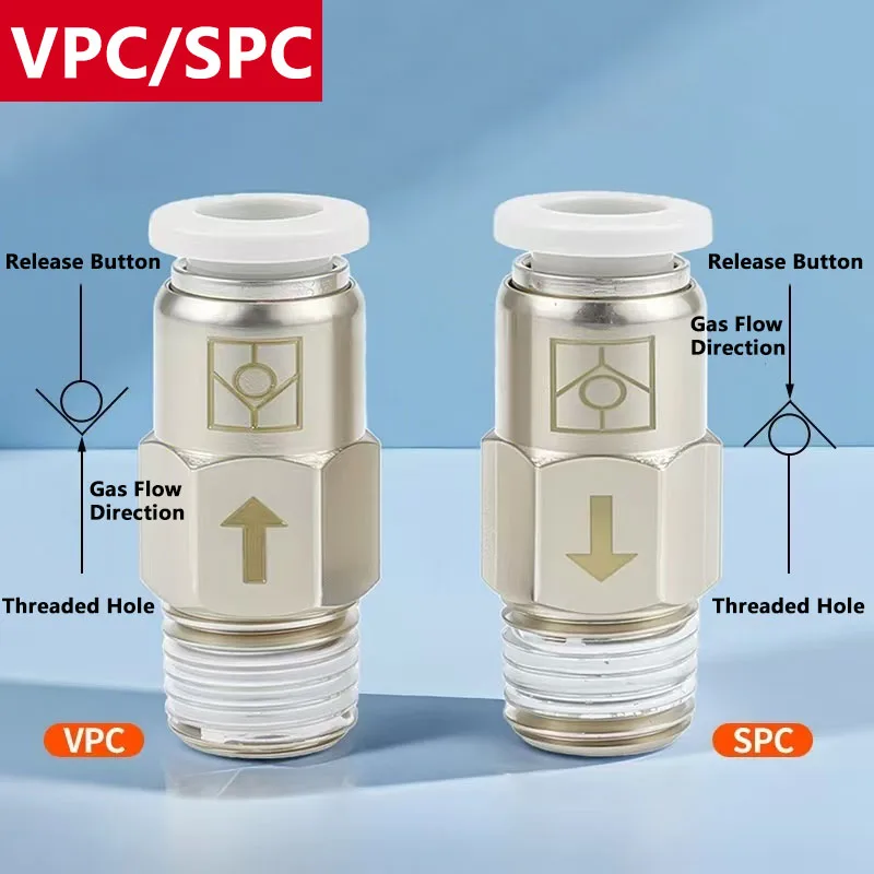 Válvula de retención neumática SPC/VPC4/6/8/10/12-M5/01/02/03 válvula de retención de inducción neumática roscada recta a través del conector rápido