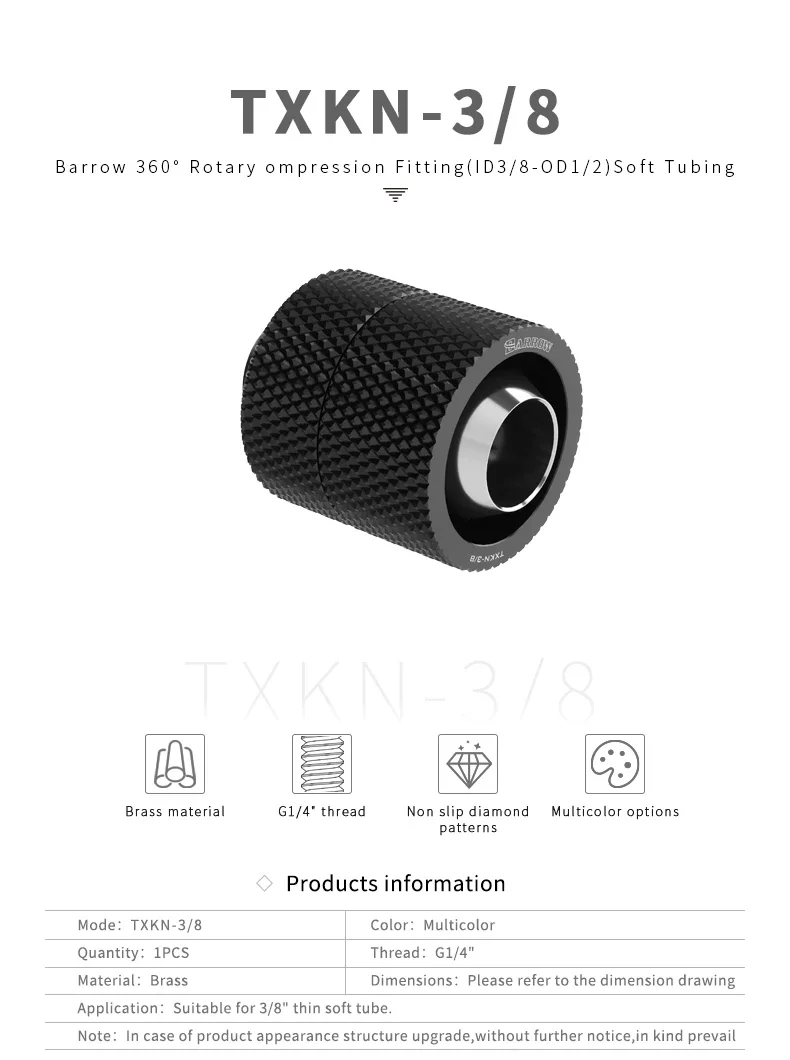 BARROW 8 Uds conector de manguera giratorio de 360 grados 9,5*12,7mm conector de tubo suave G1/4 para caja de PC construcción de enfriador de agua - imagen 5