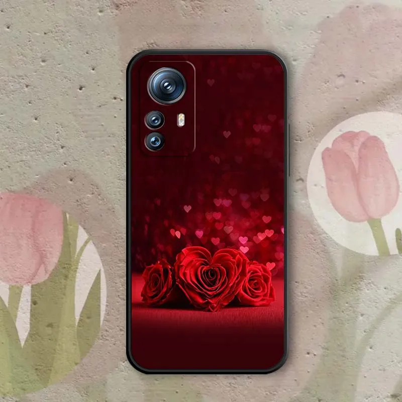 Funda de teléfono artística con diseño de mariposa y rosa para Xiaomi Mi 15 14 13 13T 12 12T 12S 11 11i 11T Pro Ultra Lite 5G, funda suave negra - imagen 2