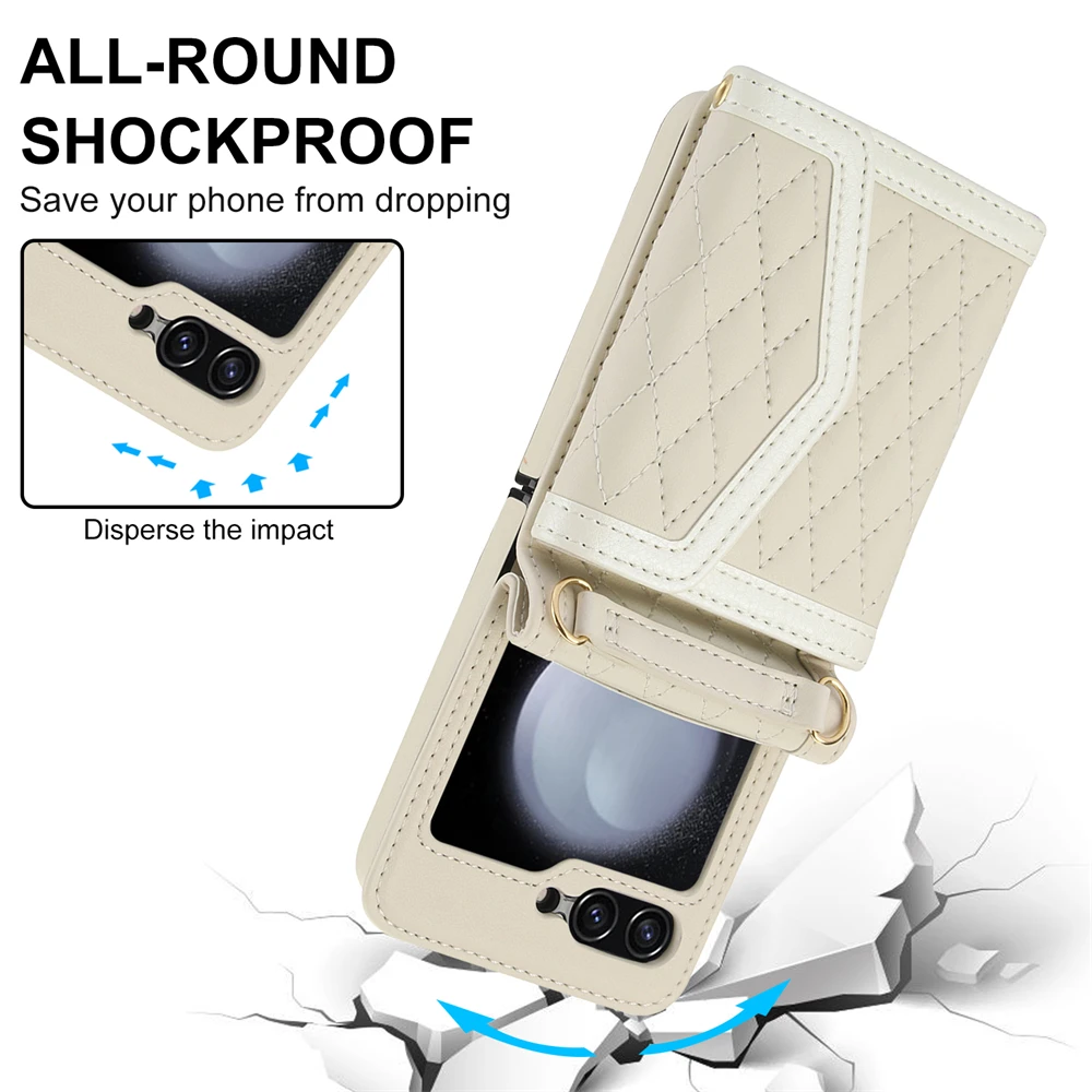 Funda de cuero con cordón cruzado para Samsung Galaxy Z Flip 7 FE 6 5 4 3 Flip6 Flip5 cartera con ranura para tarjetas funda para bolsas a prueba de golpes - imagen 3