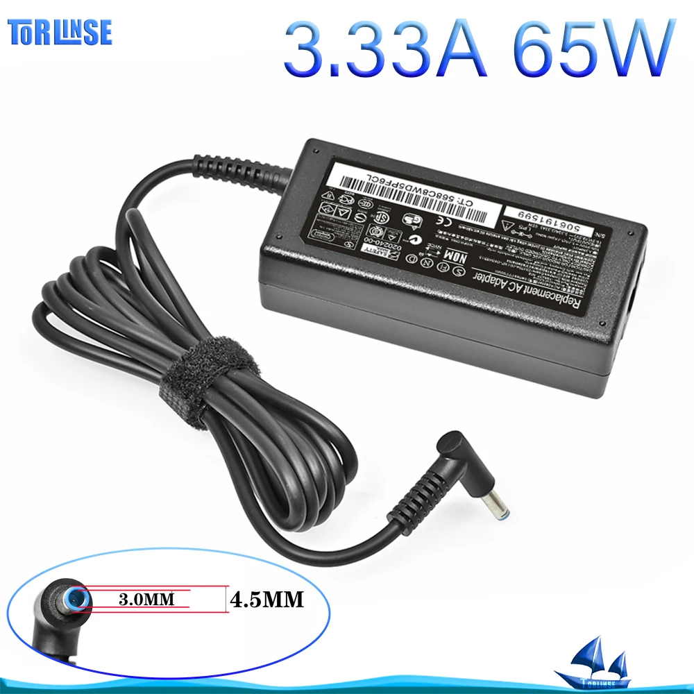 Cargador de ordenador portátil de 19,5 V, 3,33a, 65W, para HP Pavilion11 12 15 ENVY 13 X360 Elitebook 430 440 840 850 845 G3 G4 G5, cable de alimentación adaptador de CA