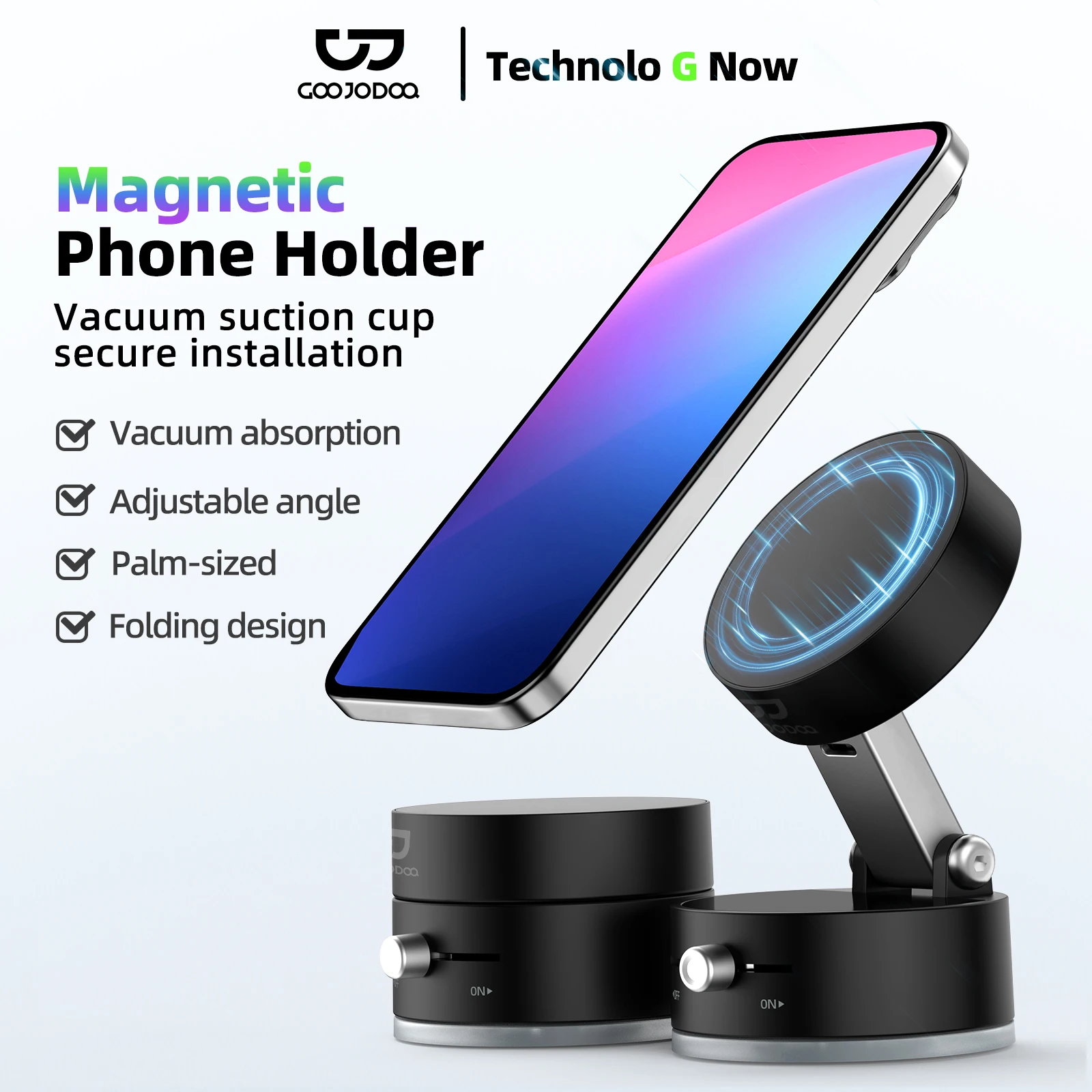 GOOJODOQ Soporte para teléfono Adsorbable Mini portátil Plegable Absorción de vacío Soporte de instalación bidireccional - imagen 2