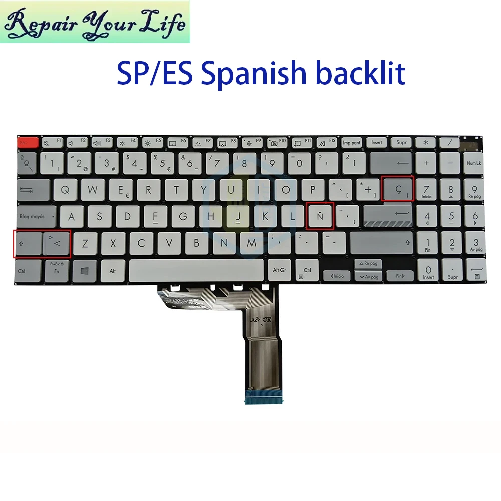 Retroiluminación del teclado latino español Reino Unido Bulgaria para ASUS Vivobook Pro X7600 N7600 M7600 M7600QA M7600QC retroiluminación 0KNB0-560XUK00 - imagen 4