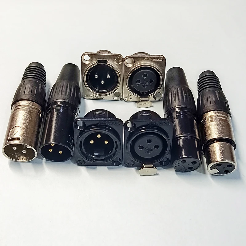 1 Uds. Conector de clavija de Cable de Audio macho hembra de 3 pines terminación de Cable micrófono negro plateado cobre puro chapado en oro - imagen 5