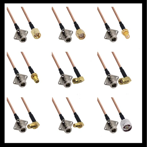 Cable RG316 SMA a N macho conector hembra conector de brida de 4 orificios Cable de puente Pigtail de RG-316 50 ohm 25*25MM placa cuadrada