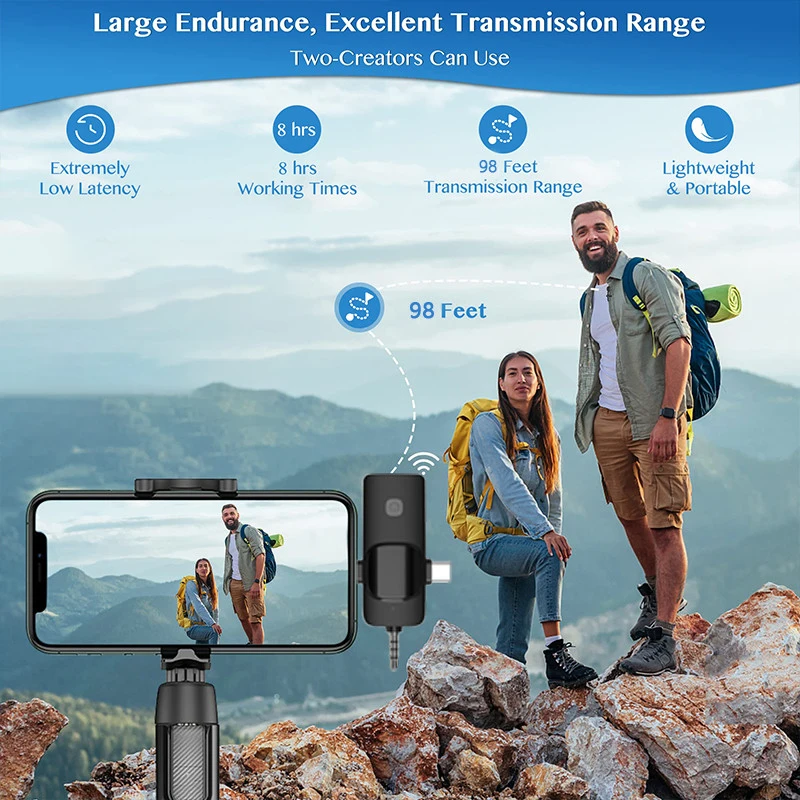 Micrófono Lavalier 3 en 1, micrófono dinámico inalámbrico, grabación de Audio y vídeo, transmisión en vivo, micrófono para juegos para cámara iOS y Android - imagen 2