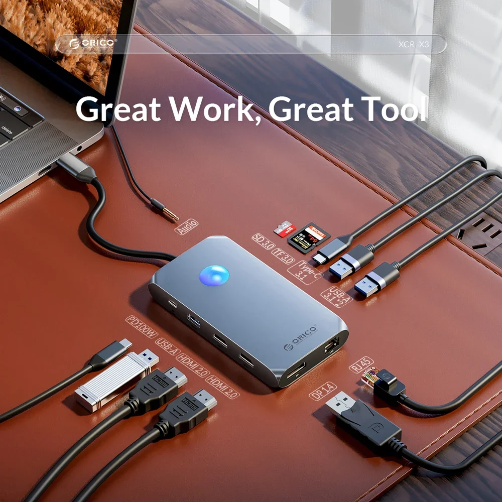 ORICO RGB USB C estación de acoplamiento con 4K60Hz Dual HDMI compatible VGA DP Ethernet 100W PD Hub SD/TF 3,5mm para ordenador portátil Macbook Pro - imagen 2