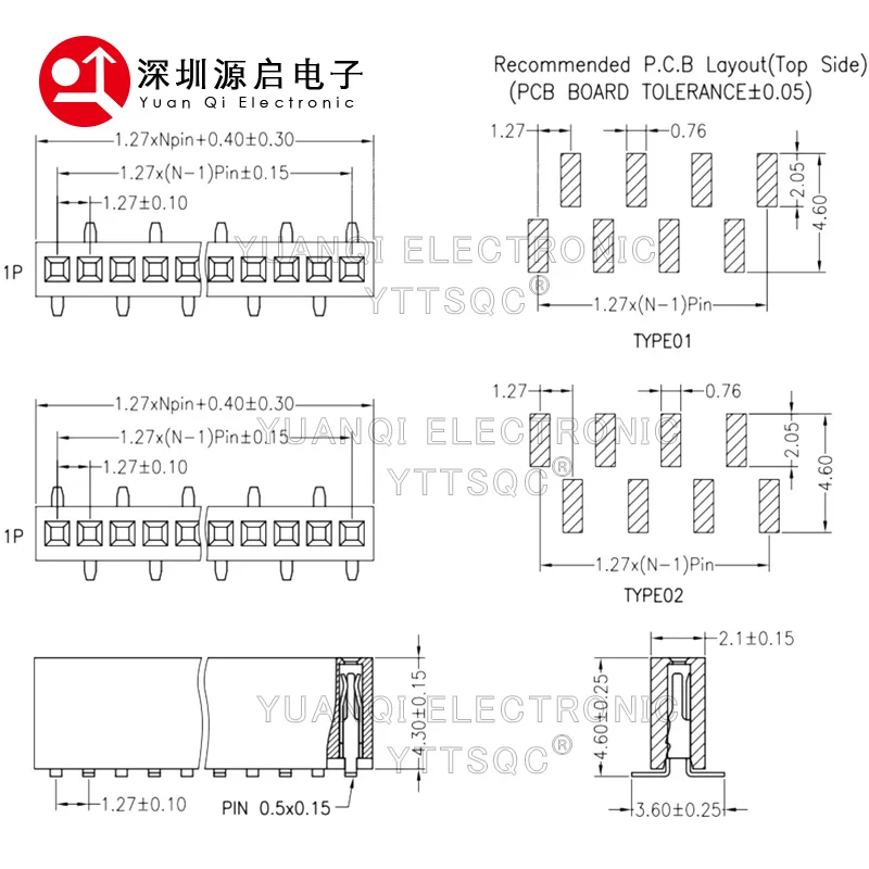 SMT 1,27mm 1,27 dislocación de una sola fila hembra PCB Board Pin Header Socket conector Pinheader 1*5/10/12/15/20/2-50P SMD - imagen 5