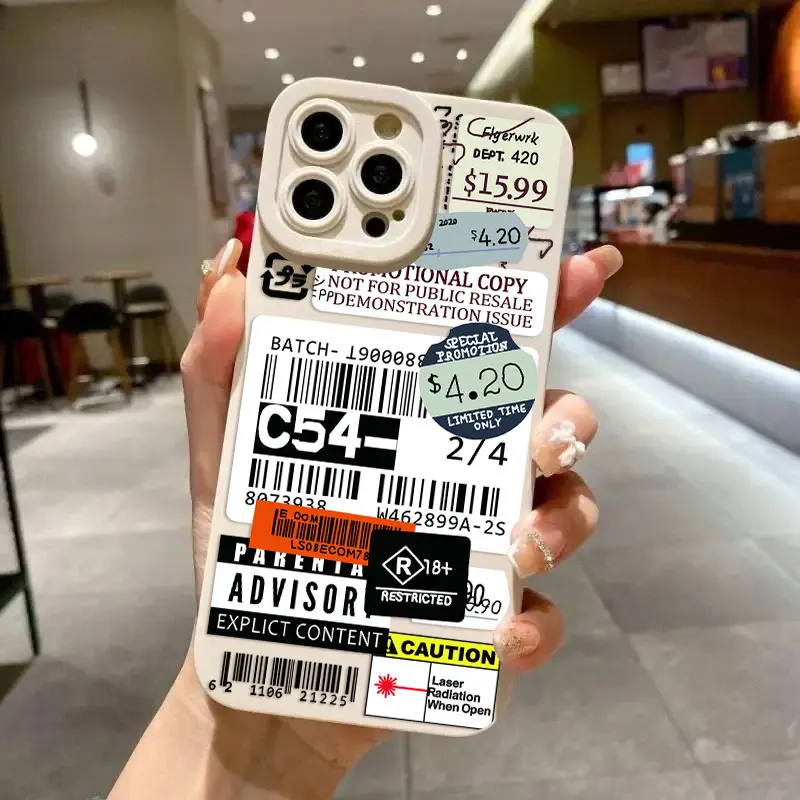 Funda de teléfono de pantalla completa con código de barras y etiqueta de sello de tendencia para iPhone 16 15 14 13 12 11 X XR Xs 8 7 Plus Pro Max, funda trasera de silicona - imagen 5
