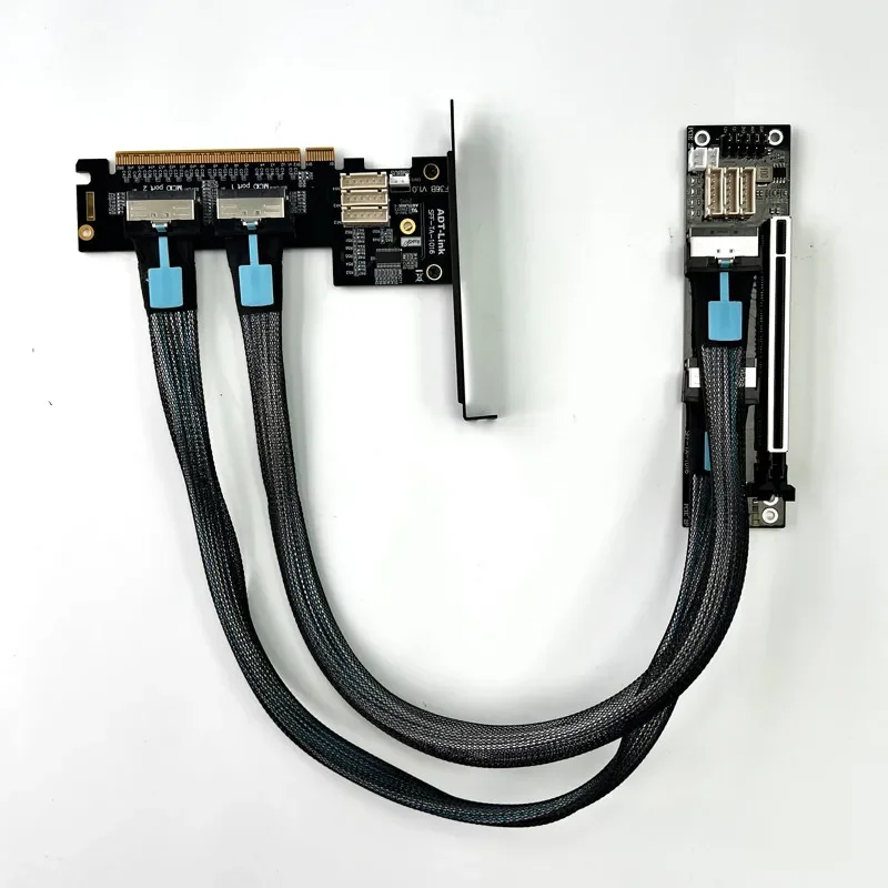 ADT PCIE 4,0 X16 a Dual X8 Riser MCIO tarjeta gráfica Cable de extensión dividido admite uno a dos SFF-TA-1016 accesorios para PC para juegos - imagen 4