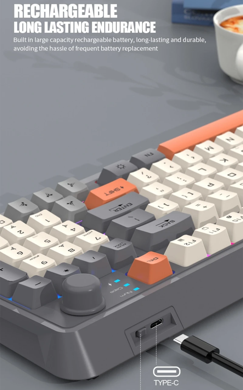 Teclado inalámbrico español, ruso, árabe, coreano, kit de ratón, Bluetooth 2,4 G, tipo C, luz RGB, 94 teclas, batería recargable, diseño ergonómico K94 - imagen 5