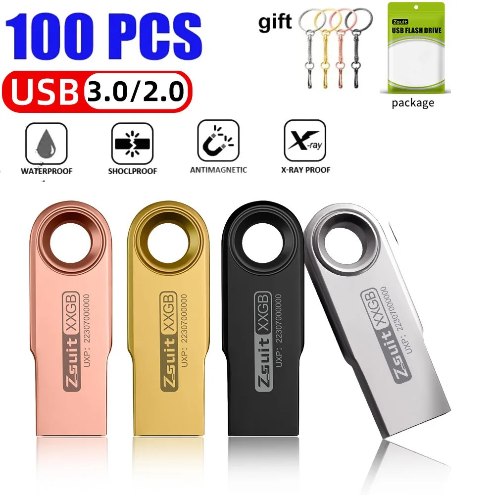 ZSUIT - Paquete de 100 Unidades de Memoria USB de 16 GB, Unidad Flash USB Metálica de 32 GB, Memoria USB Resistente al Agua con Logotipo Gratuito, Pendrive USB de 128 GB, Unidad Flash USB CSY