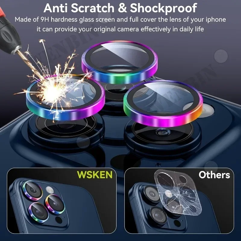 Protector de lente de cámara para iPhone 16, 15, 14, 13, 12, 11 Pro Max Plus, Mini cristal Protector de Metal de diamante para lente de iPhone, 2 uds. - imagen 4