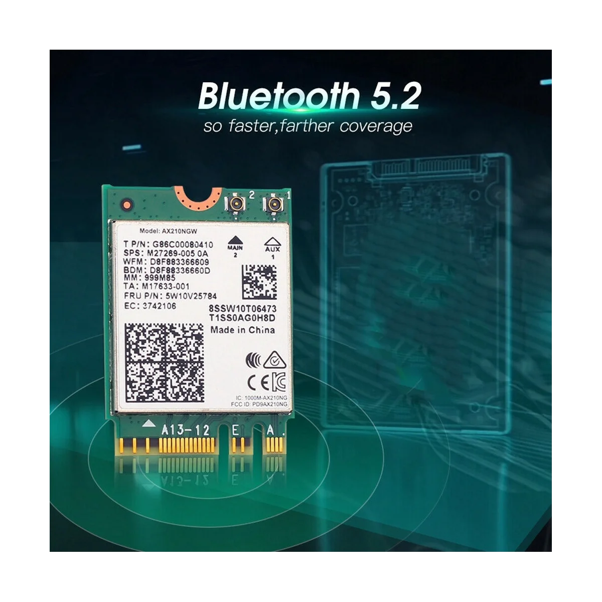 Tarjeta de red AX210 AX210NGW, adaptador WiFi M.2 NGFF 2,4 Ghz/5G, 6E, 2400Mbps, 802.11Ax, Bluetooth 5,2 - imagen 4
