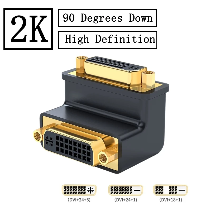 DVI 24+5 Hembra a Hembra Codo de ángulo recto de 90 grados Oro 90 °   Conector adaptador DVI 24+5 macho a DVI 24+5 hembra - imagen 4