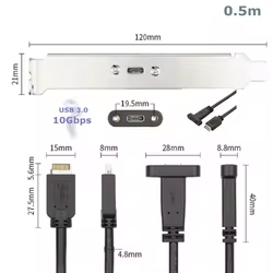 Cable USB-C 10 Gbps Tipo E Macho a Hembra para Placa Base