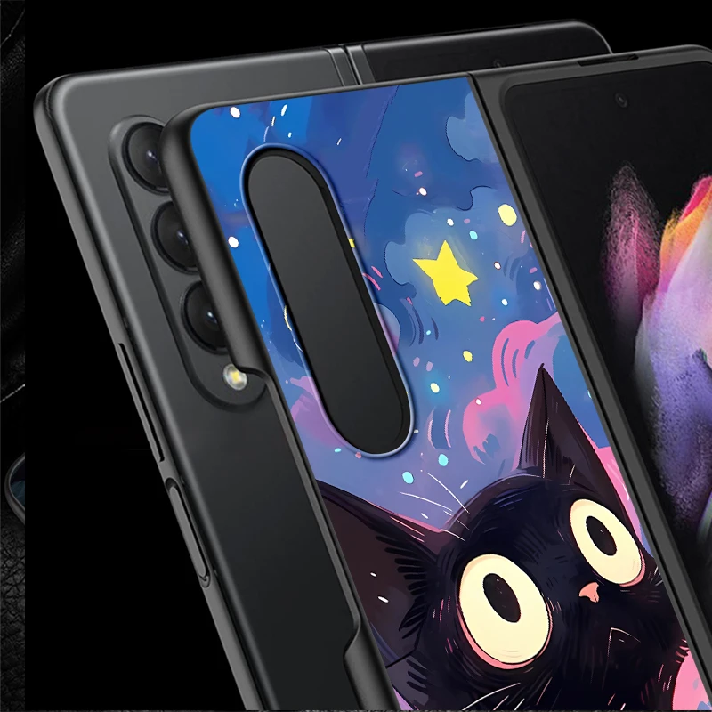 Funda para Samsung Galaxy ZFold5 ZFold3 ZFold4 ZFold7 ZFold6 Z Fold 7 6 5 4 3 funda trasera para teléfono cielo estrellado gato - imagen 3