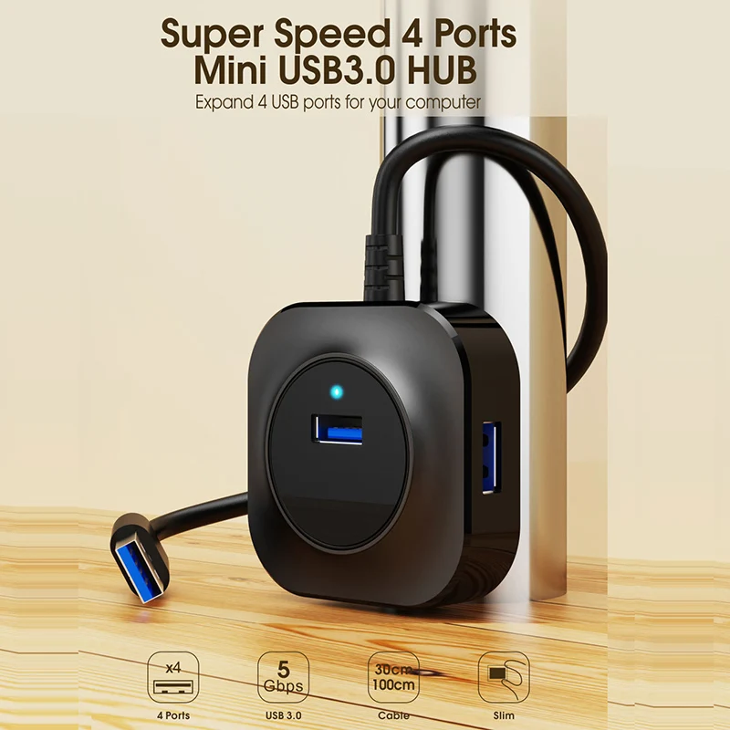 USB 3,0 2,0 HUB 4 puertos USB Cable divisor USB lector de tarjetas de disco teclado extensor de ratón portátil PC teléfono tableta base de carga