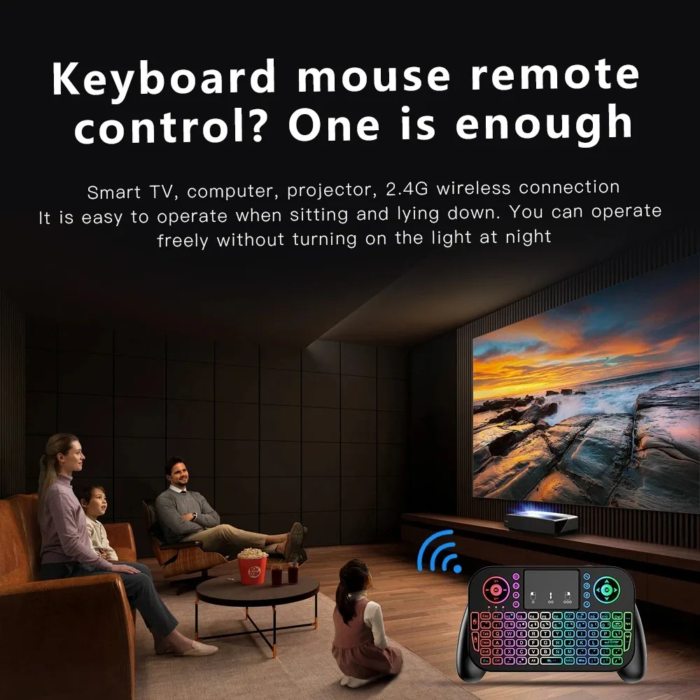 Teclado Bluetooth V8 2,4G, Mini teclado inalámbrico de modo doble, ratón retroiluminado recargable, Control remoto, panel táctil para Android TV - imagen 4