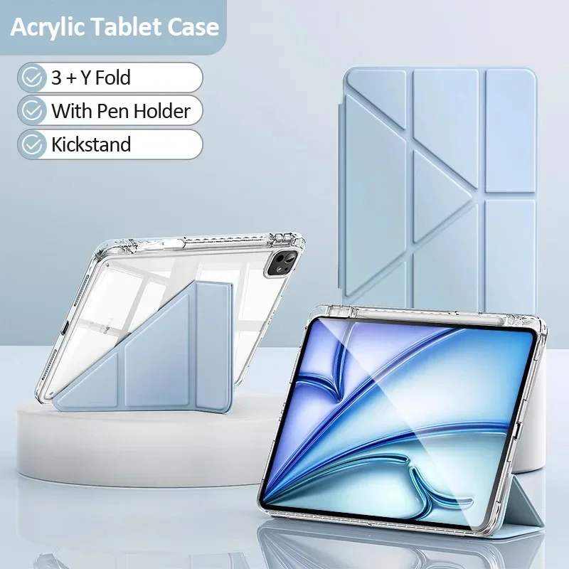 Funda transparente para tableta plegable para iPad Air 6, 10. a generación, 10,2, 7, 8, 9, a generación, Air 2, 3, 4, 5, 6, con estuche para lápices - imagen 2