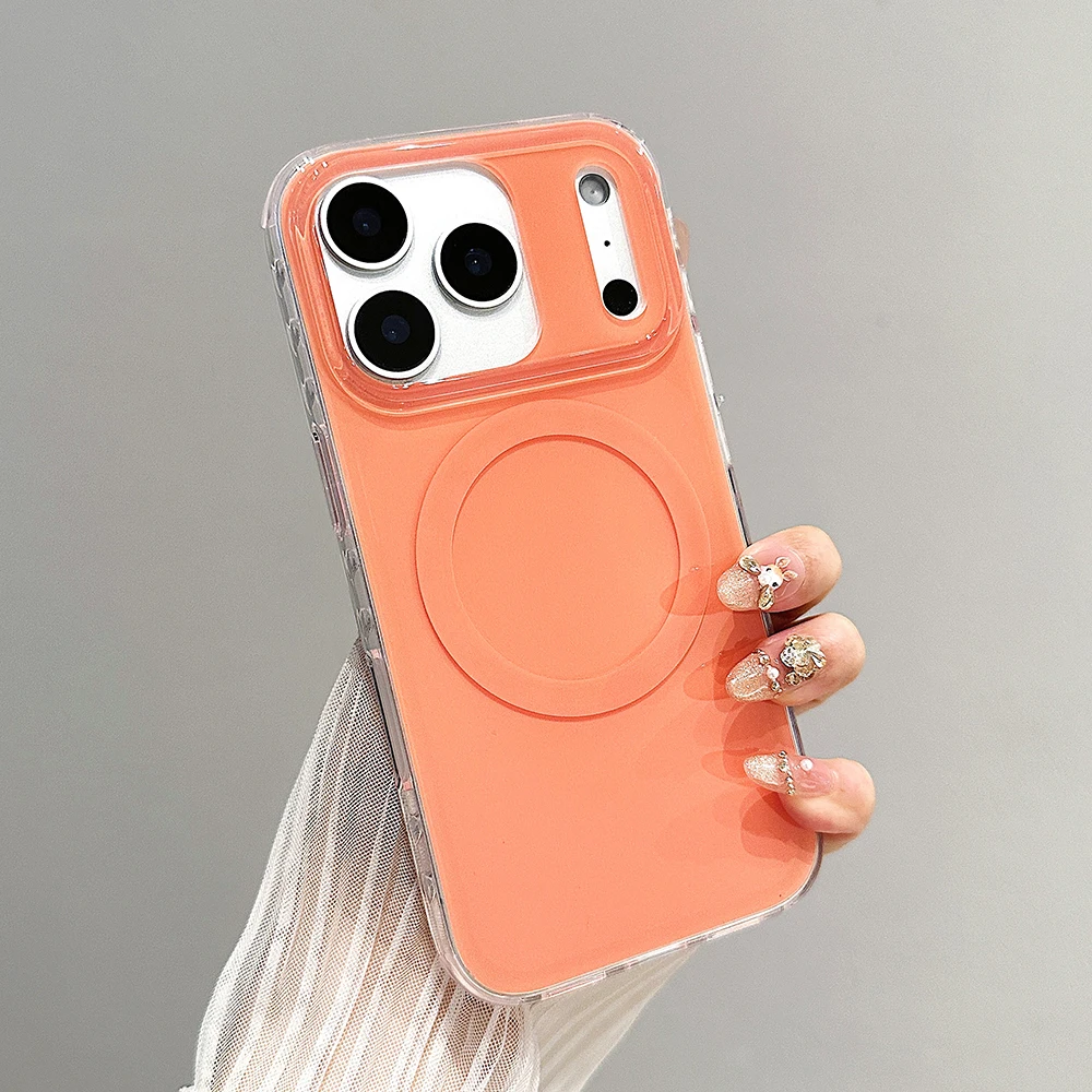 Funda de teléfono magnética de Color sólido naranja Simple para IPhone 13, 14, 15, 16, 17, 17pro, 17ProMax, Funda protectora de carga inalámbrica - imagen 2