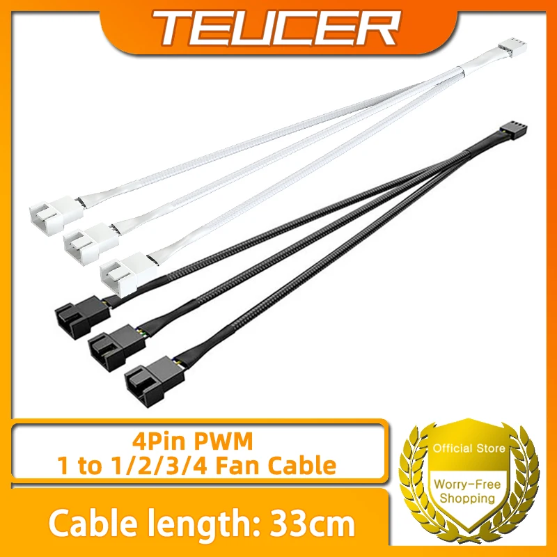 TEUCER Cable divisor de 4 pines 4 pines 1 a 3 vías PWM Cable divisor extensión de manguito Cable trenzado conector de ventilador de extensión