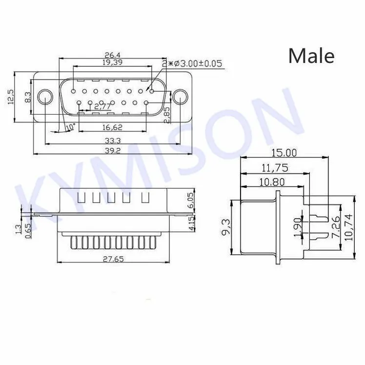10 Uds RS232 DB15 15 pines hembra/macho 2 filas tipo soldadura enchufe D-SUB conector de enchufe macho cubierta de carcasa de montaje de plástico - imagen 5