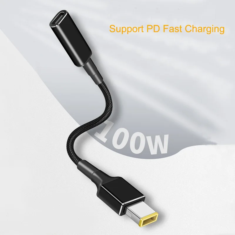 Convertidor USB tipo C hembra a enchufe cuadrado de 100W, Cable de carga rápida USB-C, conector adaptador de corriente CC para ordenador portátil para Lenovo Thinkpad - imagen 2