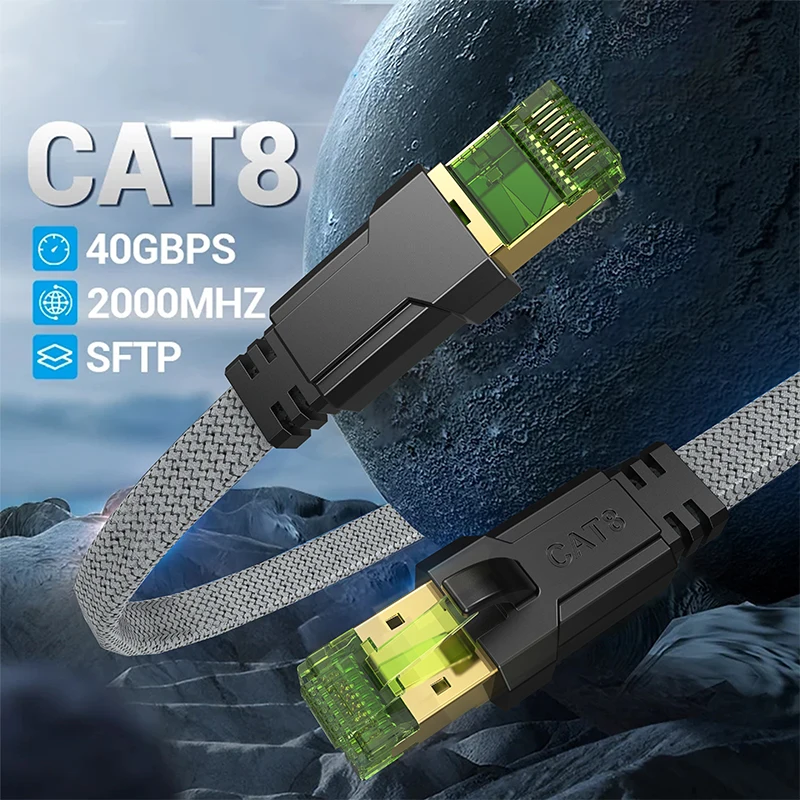 CYANMI Cable Ethernet CAT8 40Gbps Cable Lan de red trenzado de nailon para PC módem portátil PS 5 enrutador RJ45 Cable Ethernet plano Cat 8 - imagen 3