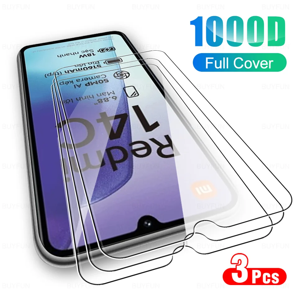 Protector de pantalla de vidrio templado Redmi14C para Xiaomi Redmi 14C 4G película de cubierta de vidrio 3 uds para Redmi 14 C Redmy14C 14 C C14 Redme14C