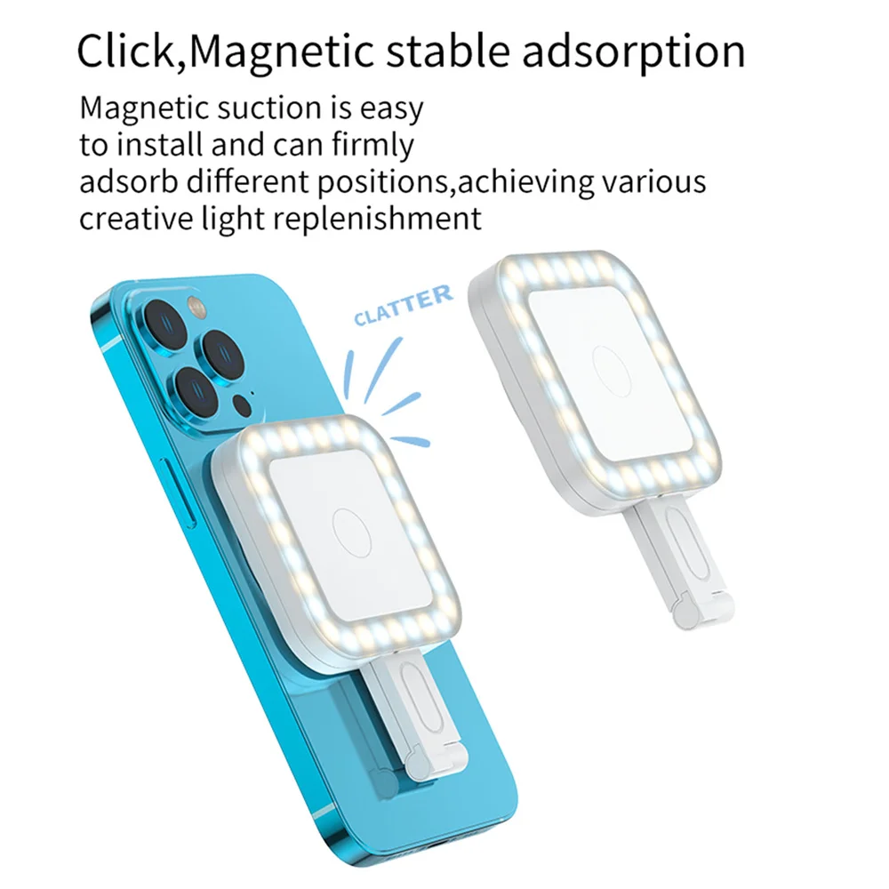Luz de Selfie magnética 2 en 1 2024, soporte de teléfono con tapa ajustable de 180 °, luz Led de relleno para MagSafe, iPhone 15, 14, 13, 12, maquillaje Android - imagen 2