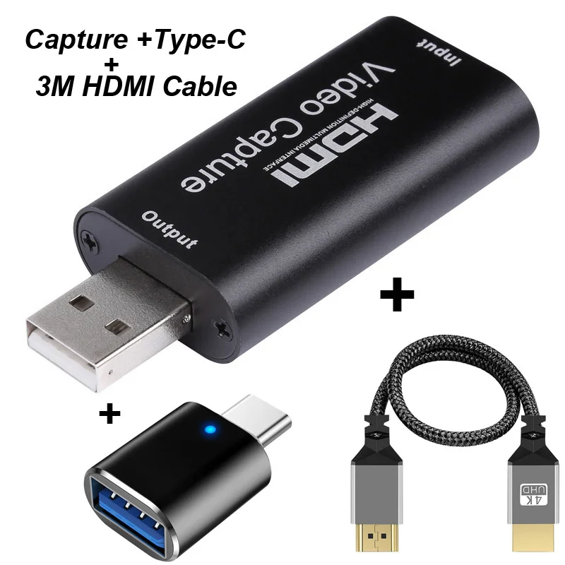 Tarjeta de captura de vídeo 4K con USB 2,0, compatible con HDMI, Grabber, transmisión en vivo, grabación para PS4, XBOX, juegos, DVD, cámara HD, TYPE-C