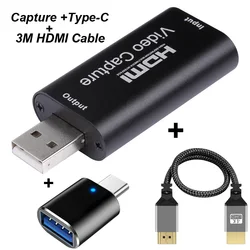 Tarjeta de captura de vídeo 4K con USB 2,0, compatible con HDMI, Grabber, transmisión en vivo, grabación para PS4, XBOX, juegos, DVD, cámara HD, TYPE-C