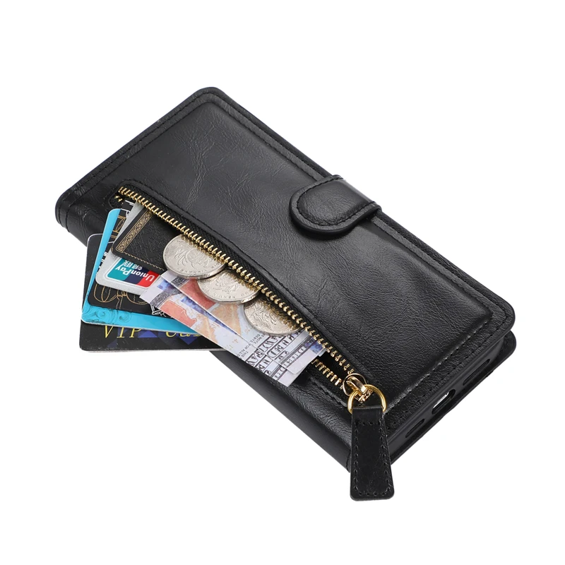 Funda de cuero con tapa y cremallera para IPhone 17 16 15 14 13 11 Pro Max Plus 12 Mini 16e 16Pro ProMax, funda para teléfono con soporte - imagen 3