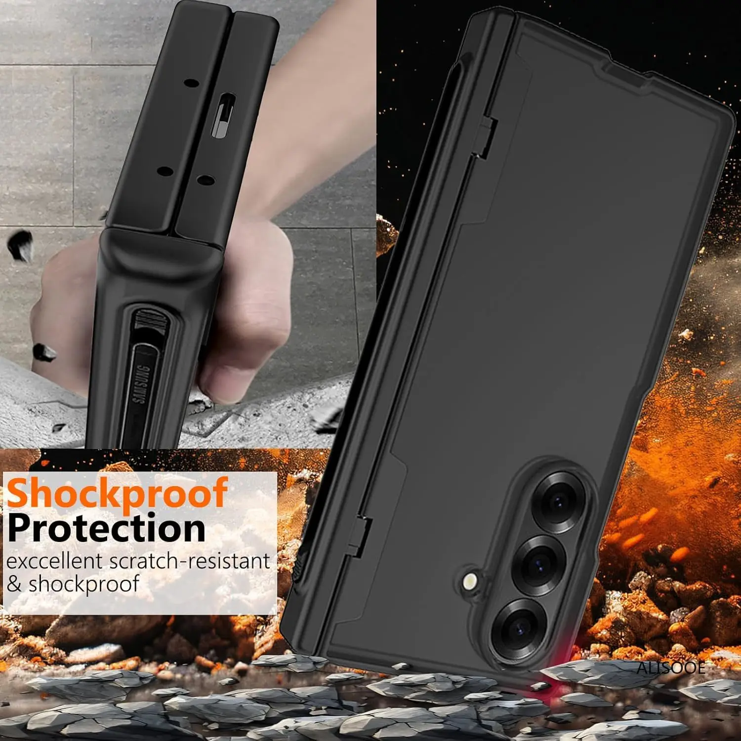 Z Fold 7 Funda con soporte para ranura para bolígrafo con bisagra para Samsung Galaxy Z Fold 7, Funda a prueba de golpes, Protector de pantalla de cristal frontal, Funda (sin bolígrafo) - imagen 5