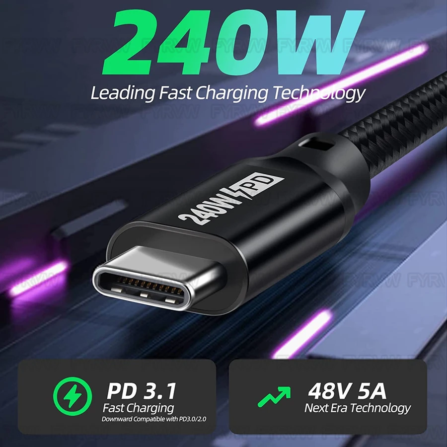 Cable USB tipo C PD3.1 de carga rápida, 240W, QC5.0, QC4.0, para iphone 15, Huawei, Samsung, Xiaomi VOOC Warp, Macbook - imagen 2