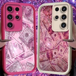 Funda blanda rosa brillante con billetes de dólar para Samsung Galaxy S24 S23 S25 Ultra S22 S21 Plus FE A56 A36 A26 A16 A06 A15 A25 A35 A55 5G