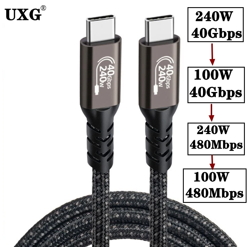 Cable USB4 de 240W, 8K, 60Hz, tipo C, Gen3, 100w, Gen2, 40gbps, carga rápida, Thundebolt 4, Cable de datos con todas las funciones, compatible con 6K, 5K para Macbook