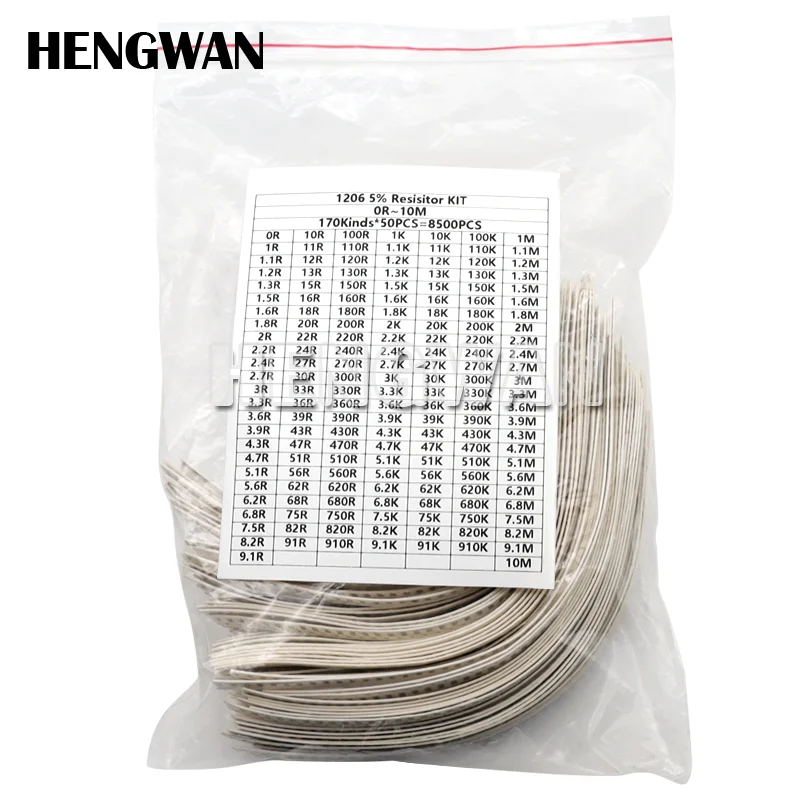 5% 170 valores 0402 0603 0805 1206 Kit surtido de resistencias de chip SMD 0R - Juego de muestras de resistencia de 10M ohmios - imagen 2