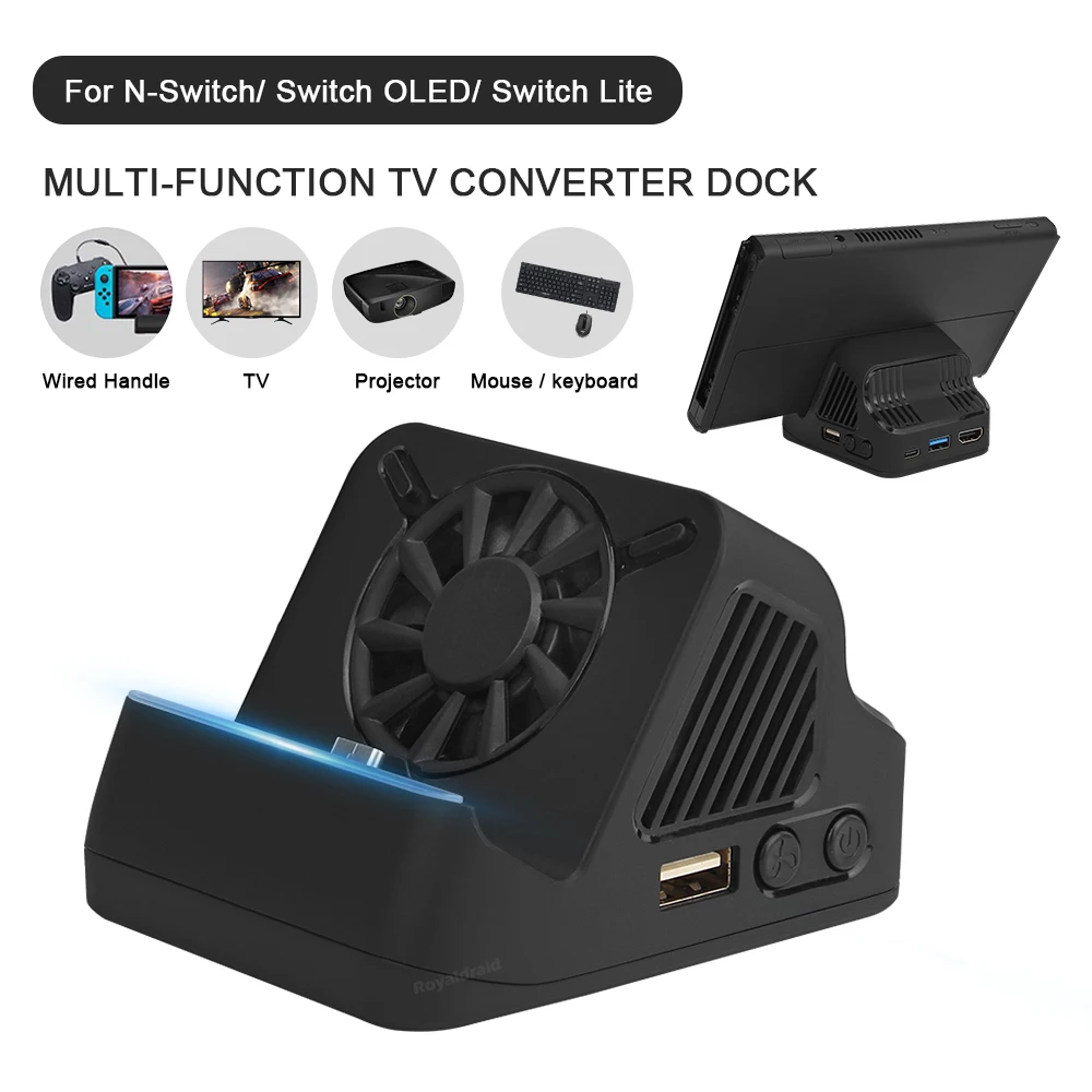 Base de carga multifunción para proyector de TV, dispositivo portátil con ventilador de refrigeración, puerto USB 3,0 para Nintendo Switch, OLED, novedad - imagen 3
