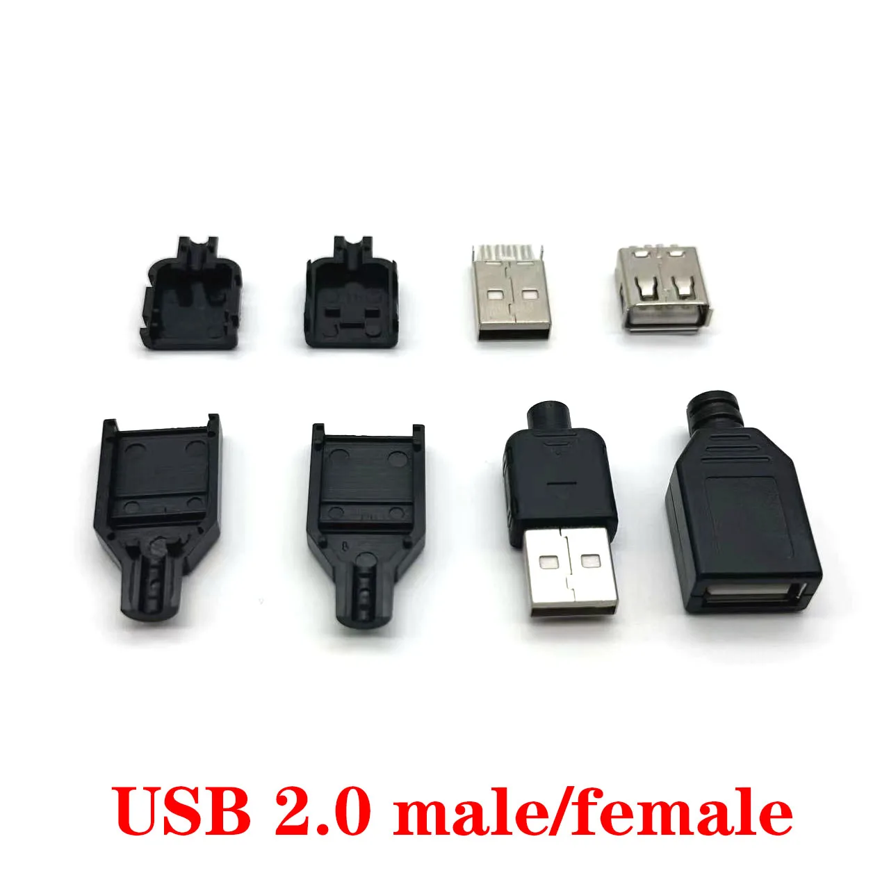 Conector USB 2,0 macho y hembra ensamblado, enchufe de 4 pines, cubierta de plástico negro, kit tipo A - imagen 2
