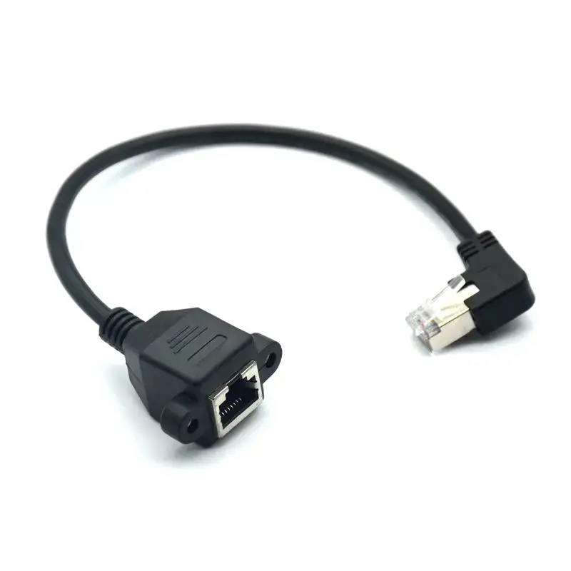 90/180/270 grados ángulo recto RJ45 macho a hembra CAT5/6 Ethernet LAN Cable adaptador de extensión tornillo montaje en panel Ethernet 30cm - imagen 3